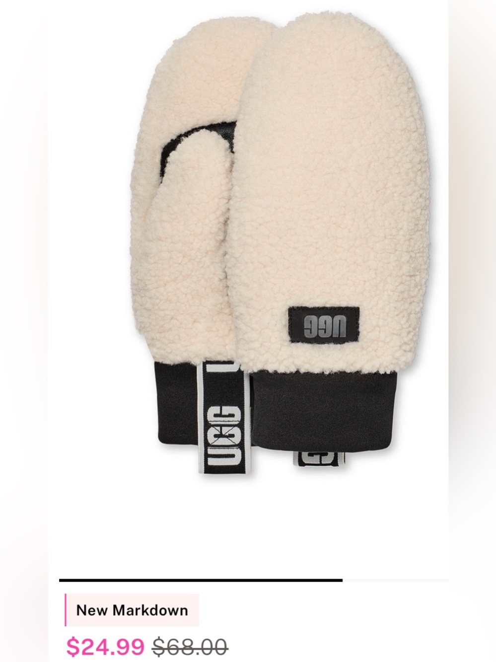 UGG Cream Sherpa Mittens with Black Trim LARGE